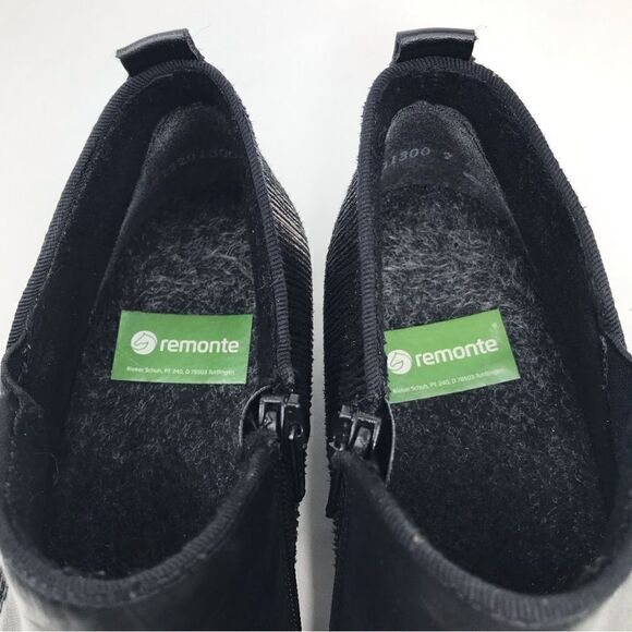 Remonte Black Leather Metallic Irridescent Heel Low Heel Zipper Ankle Boots - Picture 12 of 16